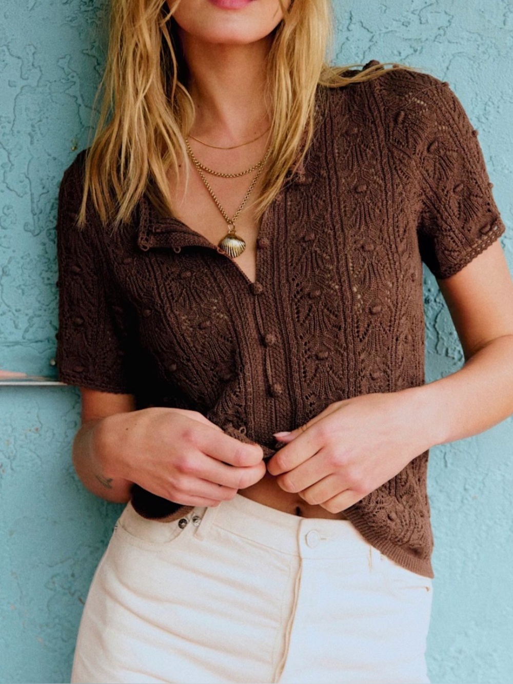 NWOT Sézane Milane Brown Cotton Cardigan Top in Brown size L